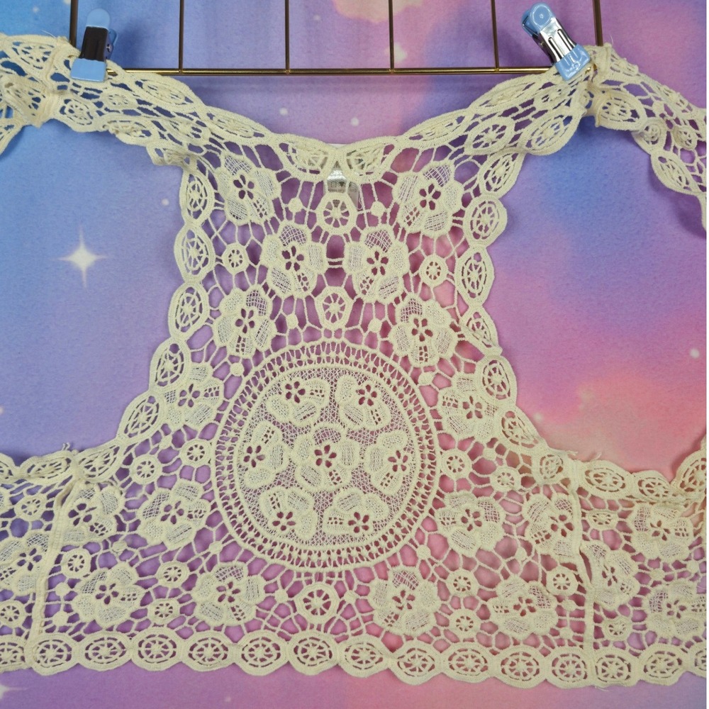 Imaginary Voyage Crochet Lace Vest Womens Large Cream Boho Floral Racerback
